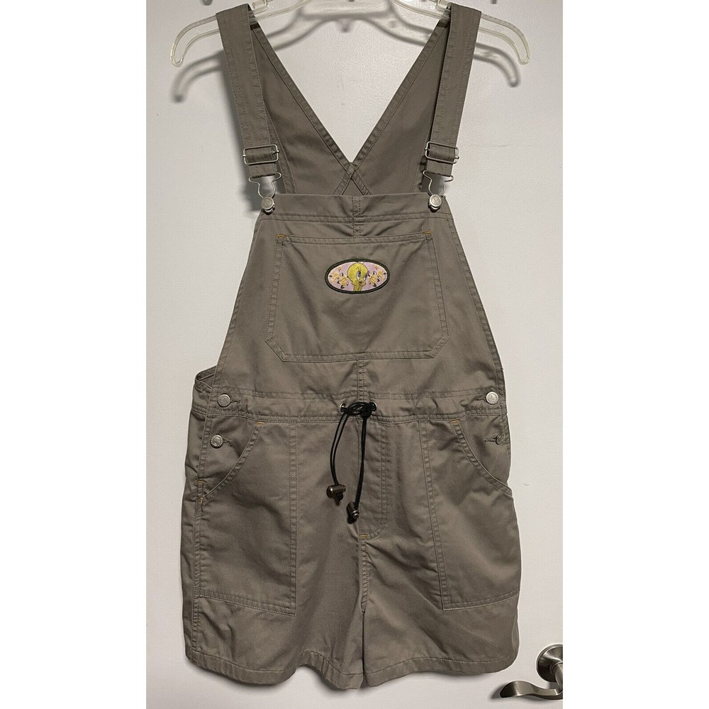 VTG 90's Looney Tunes Tweety Bird Cotton Overall Bib Shorts Sz XL Junior